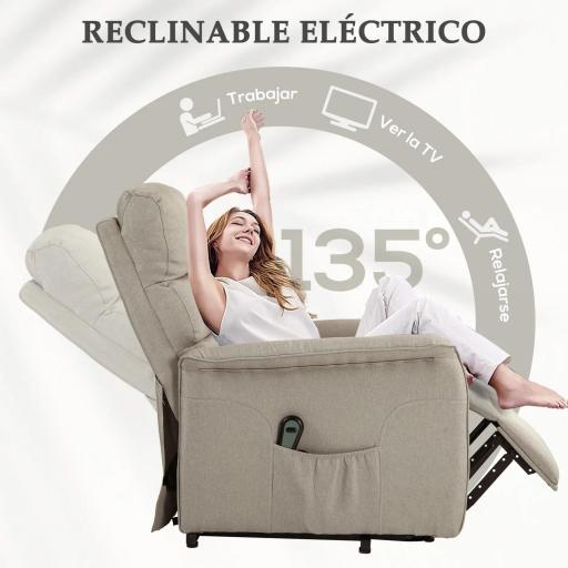 Sillón Relax Reclinable Eléctrico Levanta Personas con Mando a Distancia y Bolsillo Lateral Sillón Elevador Beige [2]