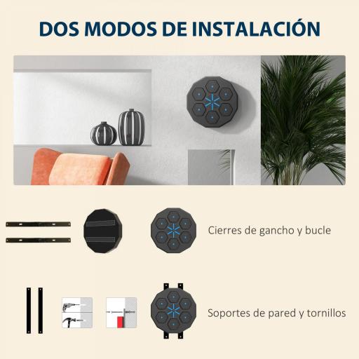 Máquina Boxeo Musical Pared con Guantes Conexión Bluetooth y Luces LED para Adultos y Niños en Casa Gimanasio Negro [1]