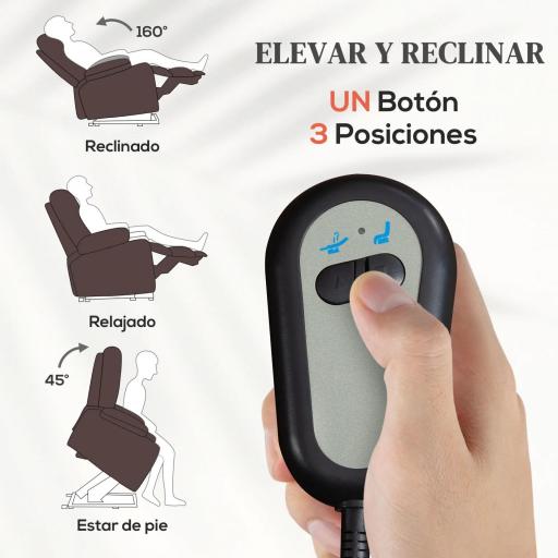 Sillón Relax Levanta Personas Sillón Elevador con Control Remoto Reclinación 160° Reposapiés 76x90x105cm Marrón [2]