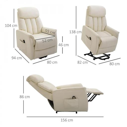 Sillón Levanta Personas Silla Reclinable Elevador con Reposapiés Mando a Distancia Reclinación 145° 80x94x104 cm Crema [1]