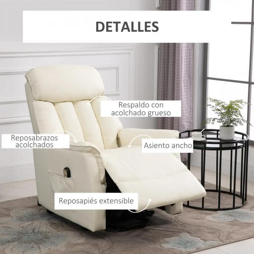 Sillón Levanta Personas Silla Reclinable Elevador con Reposapiés Mando a Distancia Reclinación 145° 80x94x104 cm Crema [3]