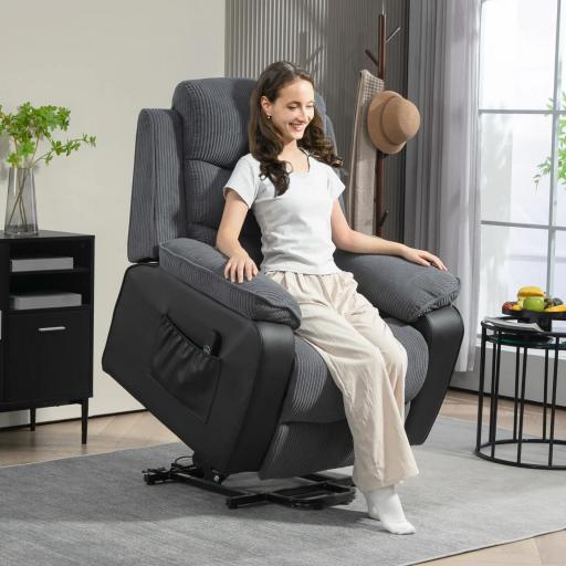 Sillón Relax Reclinable Eléctrico Levanta Personas con Mando a Distancia y Bolsillos Laterales Sillón Elevador Gris