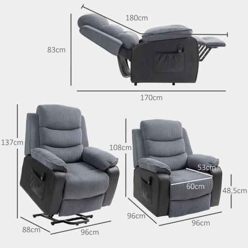 Sillón Relax Reclinable Eléctrico Levanta Personas con Mando a Distancia y Bolsillos Laterales Sillón Elevador Gris [3]