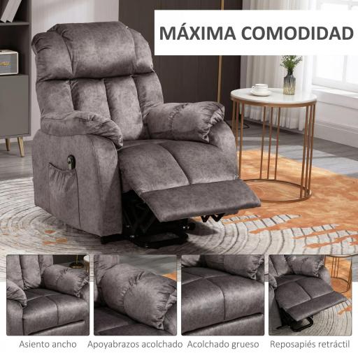 Sillón Levanta Personas Eléctrico con Reclinación hasta 135° Mando a Distancia Reposapiés y 2 Bolsillos Gris [5]