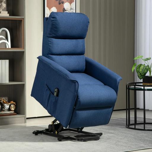 Sillón Relax Reclinable Eléctrico Levanta Personas con Mando a Distancia y Bolsillo Lateral Sillón Elevador Azul Oscuro