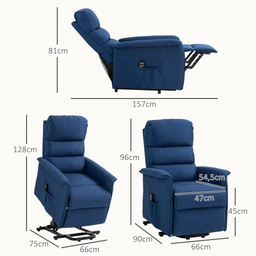 Sillón Relax Reclinable Eléctrico Levanta Personas con Mando a Distancia y Bolsillo Lateral Sillón Elevador Azul Oscuro [1]