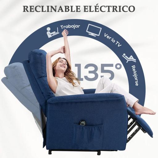 Sillón Relax Reclinable Eléctrico Levanta Personas con Mando a Distancia y Bolsillo Lateral Sillón Elevador Azul Oscuro [2]