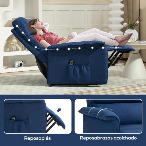 Sillón Relax Reclinable Eléctrico Levanta Personas con Mando a Distancia y Bolsillo Lateral Sillón Elevador Azul Oscuro [3]