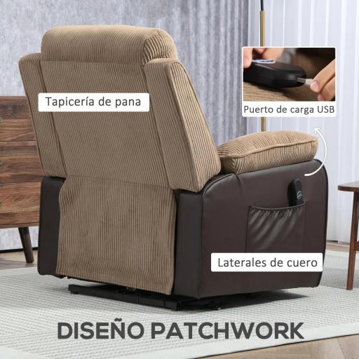 Sillón Relax Reclinable Eléctrico Levanta Personas con Mando a Distancia Puerto USB y Bolsillos Laterales Marrón [4]