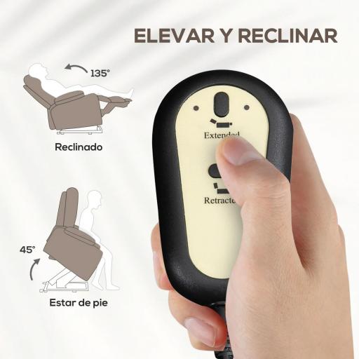 Sillón Relax Reclinable Eléctrico Levanta Personas con Respaldo Alto Capitoné Control Remoto Marrón Claro [2]