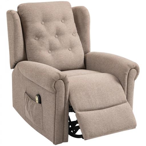 Sillón Relax Reclinable Eléctrico Levanta Personas con Respaldo Alto Capitoné Control Remoto Marrón Claro [10]