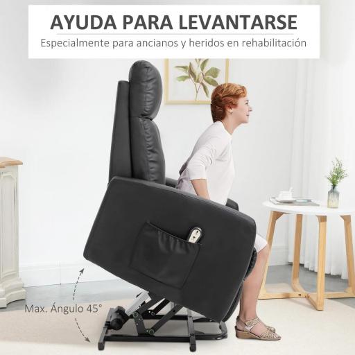 Sillón Levanta Personas Sillón Relax Eléctrico Sillón Elevador Reclinable 145° con Control Remoto 67x95x105 cm Negro [3]
