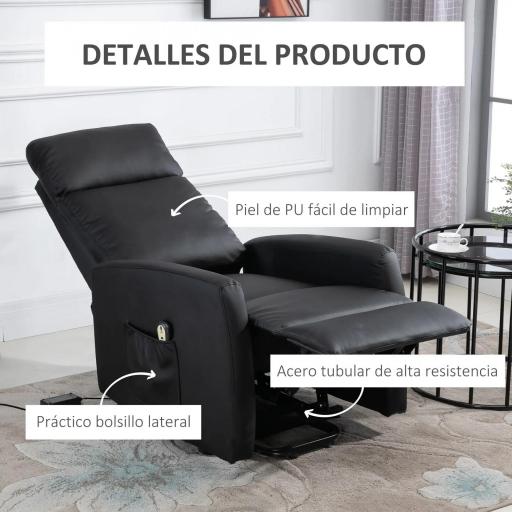 Sillón Levanta Personas Sillón Relax Eléctrico Sillón Elevador Reclinable 145° con Control Remoto 67x95x105 cm Negro [4]