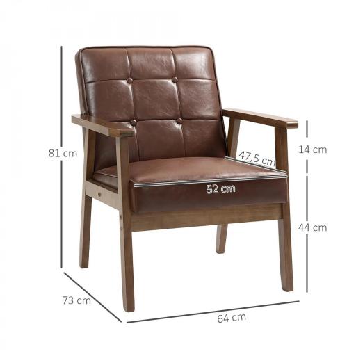 Butaca de Salón Tapizada en PU con Reposabrazos y Marco de Madera de Caucho Carga 120 kg Marrón [1]