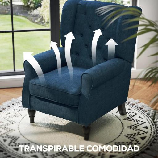Sillón de Salón con Reposabrazos y Patas de Madera Butaca Carga 160 kg para Dormitorio Oficina Sala de Estar Azul [2]