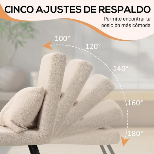 Sofá Cama Individual Plegable Sofá Cama Convertible 4 en 1 Respaldo Ajustable de 5 Niveles y Almohada 63x73x81 cm Beige [4]