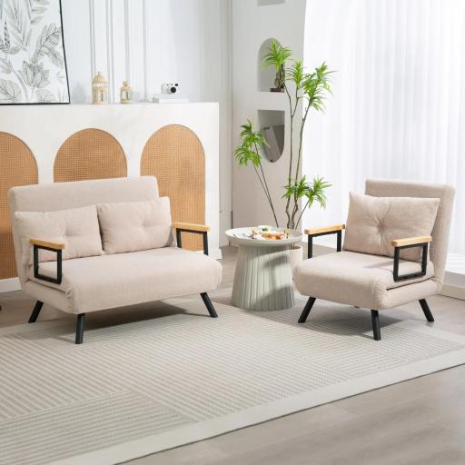 Sofá Cama Individual Plegable Sofá Cama Convertible 4 en 1 Respaldo Ajustable de 5 Niveles y Almohada 63x73x81 cm Beige [7]