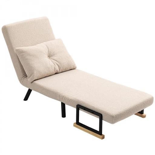 Sofá Cama Individual Plegable Sofá Cama Convertible 4 en 1 Respaldo Ajustable de 5 Niveles y Almohada 63x73x81 cm Beige [9]