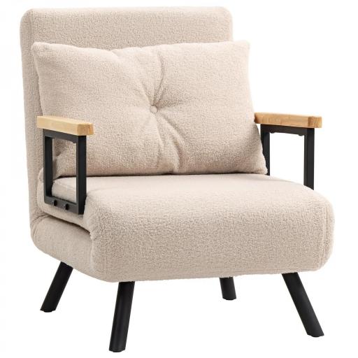 Sofá Cama Individual Plegable Sofá Cama Convertible 4 en 1 Respaldo Ajustable de 5 Niveles y Almohada 63x73x81 cm Beige [8]