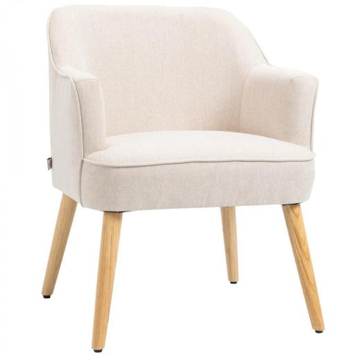 Butaca de Salón Moderna Sillón Tapizado en Lino Sintético Patas de Madera para Dormitorio Oficina 64,5x65x79,5 cm Crema [8]