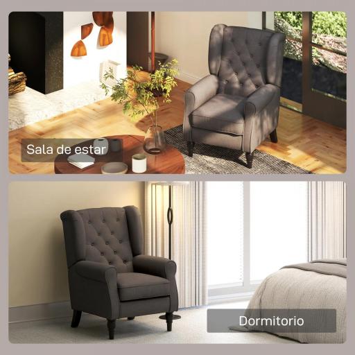 Sillón de Salón con Reposacabezas y Patas de Madera Butaca Carga 160 kg para Dormitorio Oficina Sala de Estar Marrón [6]