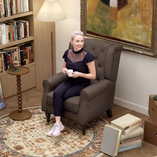 Sillón de Salón con Reposacabezas y Patas de Madera Butaca Carga 160 kg para Dormitorio Oficina Sala de Estar Marrón [7]