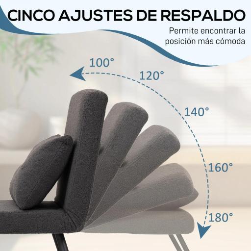 Sofá Cama Individual Plegable Silla Cama Convertible 4 en 1 Respaldo Ajustable de 5 Niveles y Almohada 63x73x81 cm Gris [2]