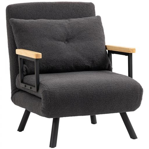 Sofá Cama Individual Plegable Silla Cama Convertible 4 en 1 Respaldo Ajustable de 5 Niveles y Almohada 63x73x81 cm Gris [9]