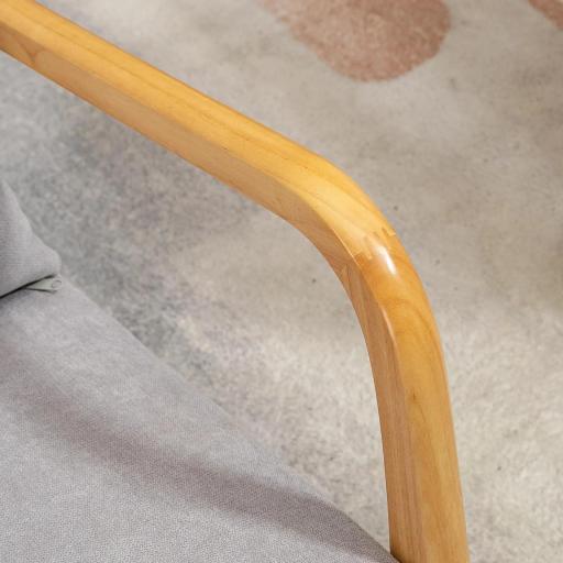 Butaca Nórdica Sillón de Salón Acolchado con Reposabrazos Cojín y Marco de Madera de Caucho 61x78x76 cm Gris [5]