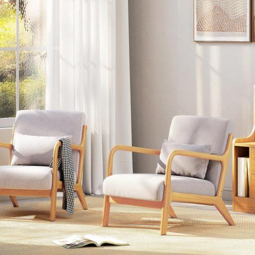 Butaca Nórdica Sillón de Salón Acolchado con Reposabrazos Cojín y Marco de Madera de Caucho 61x78x76 cm Gris [6]