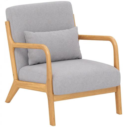 Butaca Nórdica Sillón de Salón Acolchado con Reposabrazos Cojín y Marco de Madera de Caucho 61x78x76 cm Gris [9]