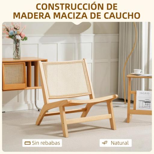 Butaca de Salón con Respaldo y Asiento Amplio de Ratán Marco de Madera para Dormitorio Sala de Estar Natural [3]