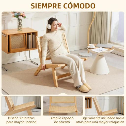 Butaca de Salón con Respaldo y Asiento Amplio de Ratán Marco de Madera para Dormitorio Sala de Estar Natural [4]