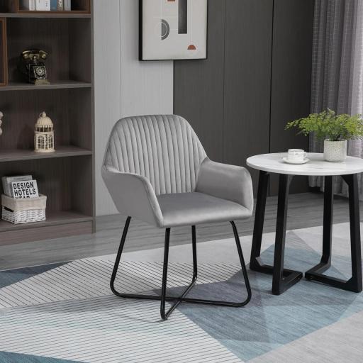 Sillón de Salón Tapizado en Terciopelo con Asiento Acolchado Base Metálica Cruzada Gris