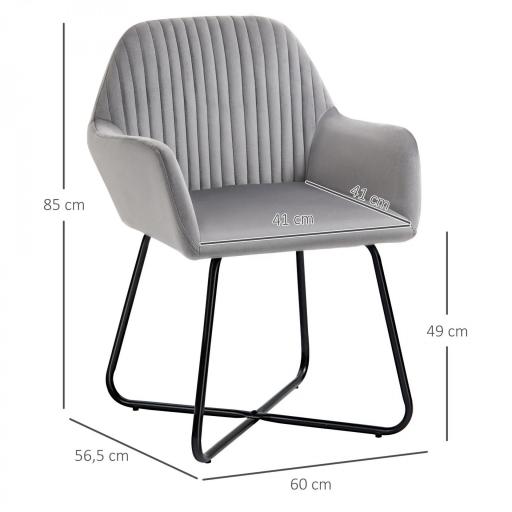 Sillón de Salón Tapizado en Terciopelo con Asiento Acolchado Base Metálica Cruzada Gris [1]