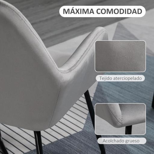 Sillón de Salón Tapizado en Terciopelo con Asiento Acolchado Base Metálica Cruzada Gris [2]