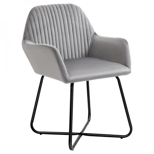 Sillón de Salón Tapizado en Terciopelo con Asiento Acolchado Base Metálica Cruzada Gris [7]