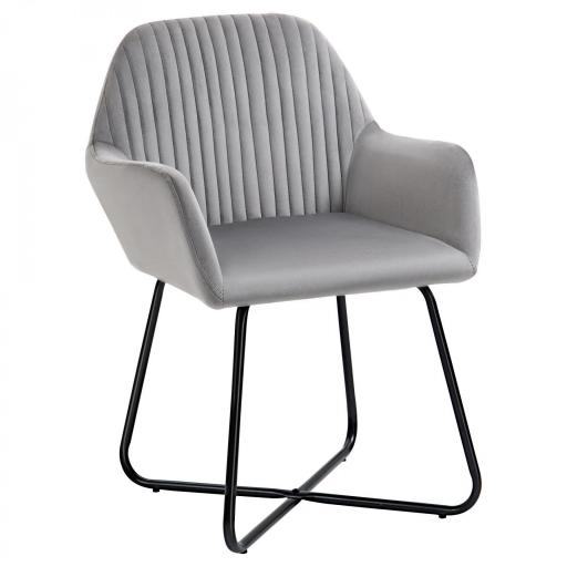 Sillón de Salón Tapizado en Terciopelo con Asiento Acolchado Base Metálica Cruzada Gris [9]