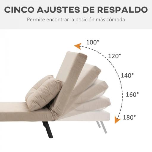 Sofá Cama Individual Plegable Silla Cama Convertible 4 en 1 Respaldo Ajustable de 5 Niveles y Almohada 63x73x81 cm Beige [2]