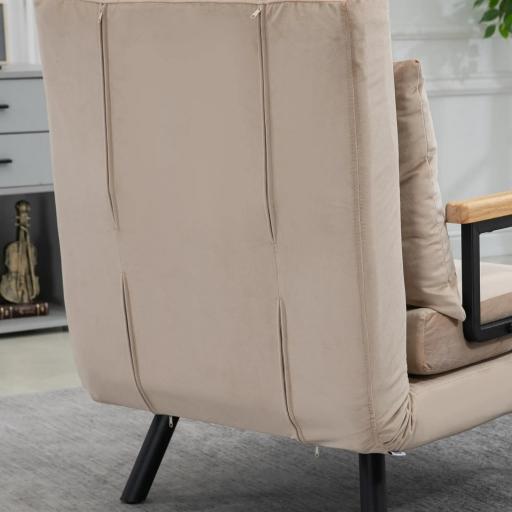 Sofá Cama Individual Plegable Silla Cama Convertible 4 en 1 Respaldo Ajustable de 5 Niveles y Almohada 63x73x81 cm Beige [6]