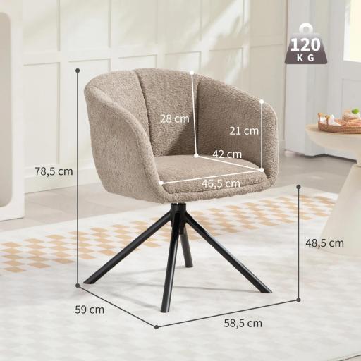Sillón, Silla tapizada con cómoda silla giratoria, cubierta acogedora, hasta 120 kg, Marrón Claro