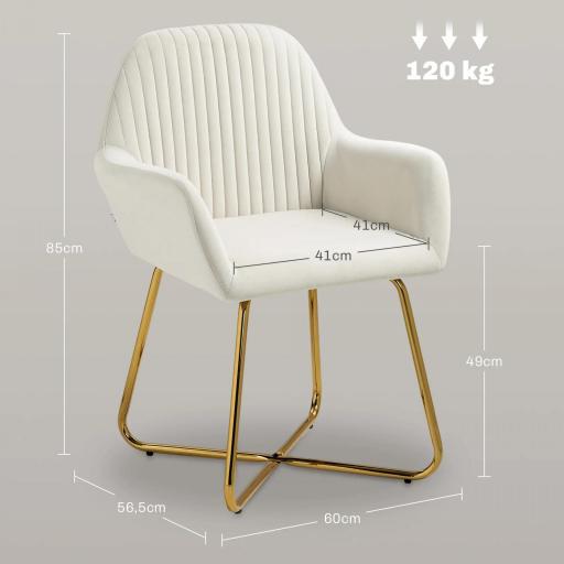 Sillón de Salón Tapizado en Terciopelo con Asiento Acolchado Base Metálica Cruzada Crema [1]