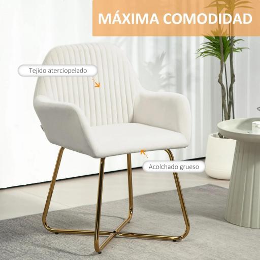 Sillón de Salón Tapizado en Terciopelo con Asiento Acolchado Base Metálica Cruzada Crema [2]