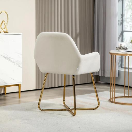 Sillón de Salón Tapizado en Terciopelo con Asiento Acolchado Base Metálica Cruzada Crema [3]