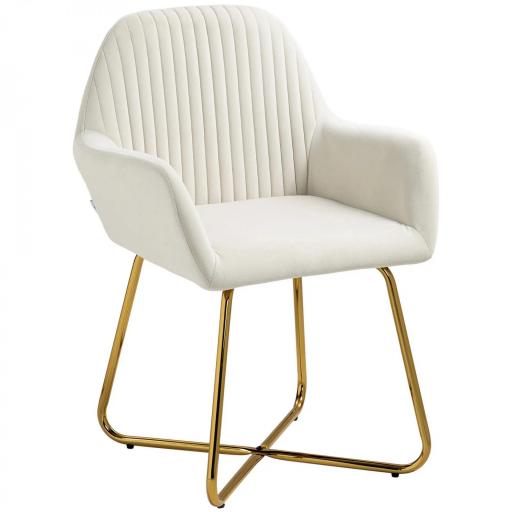 Sillón de Salón Tapizado en Terciopelo con Asiento Acolchado Base Metálica Cruzada Crema [6]