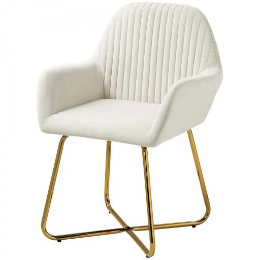 Sillón de Salón Tapizado en Terciopelo con Asiento Acolchado Base Metálica Cruzada Crema [8]