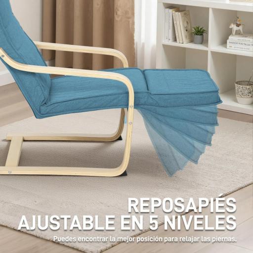 Sillón de Salón con Reposapiés Ajustable Butaca Tapizada en Lino Sintético para Oficina Dormitorio 66,5x94x100cm Azul [3]