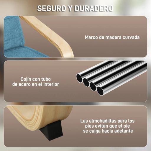 Sillón de Salón con Reposapiés Ajustable Butaca Tapizada en Lino Sintético para Oficina Dormitorio 66,5x94x100cm Azul [2]