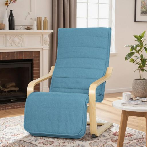 Sillón de Salón con Reposapiés Ajustable Butaca Tapizada en Lino Sintético para Oficina Dormitorio 66,5x94x100cm Azul [6]