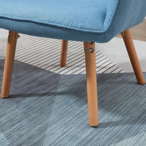 Sillón Individual con Respaldo Alto Reposabrazos Tela de Lino y Patas de Madera para Comedor Cocina 71x76x101cm Azul [5]